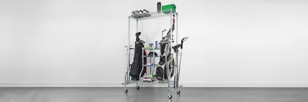 golf bag organizer with two golf bags