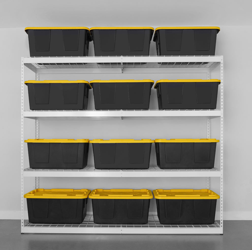 heavy duty garage shelving holding storage  bins (7726742274262)