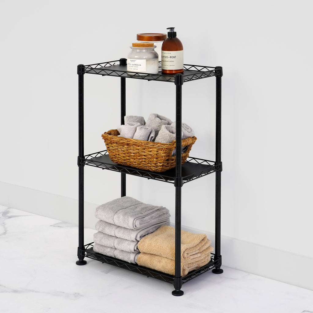 saferacks 10x18x30 wire rack with bath towels, candles, and bathroom decorations  (8143429468374)