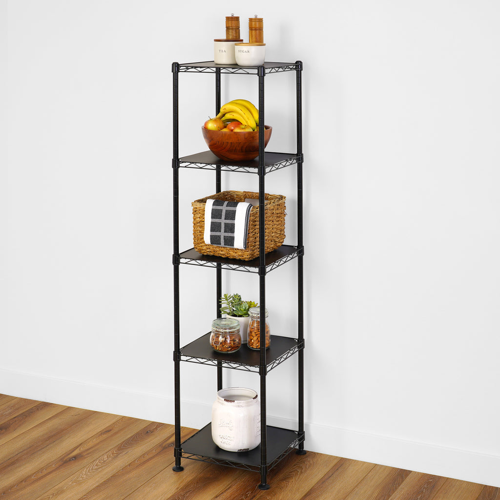 saferacks 14x14x60 corner wire rack with kitchen tools and accessories and food (8143456305366)
