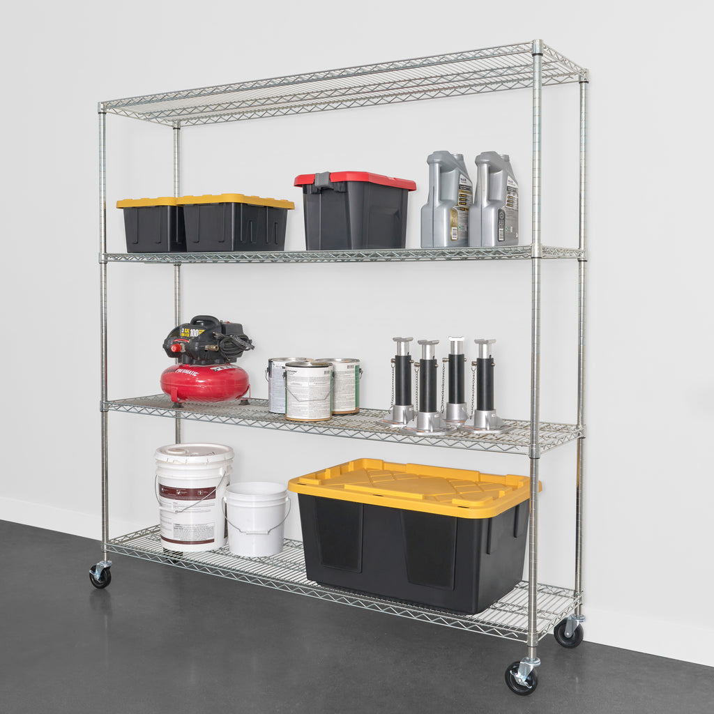 saferacks 18x72x72 wire rack with storage bins, paint buckets and car accessories (7726741061846)