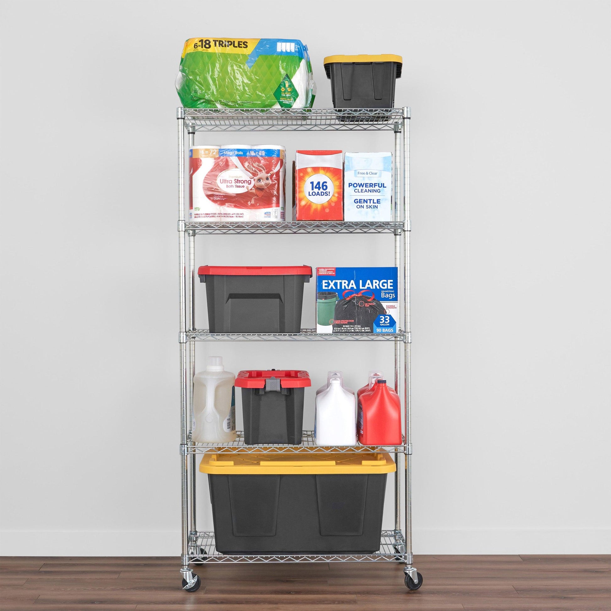 18" x 36" x 72" Wire Shelving Rack holding various items