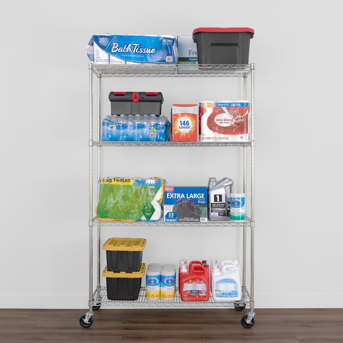 18" x 48" x 72" Wire Shelving Rack holding various items