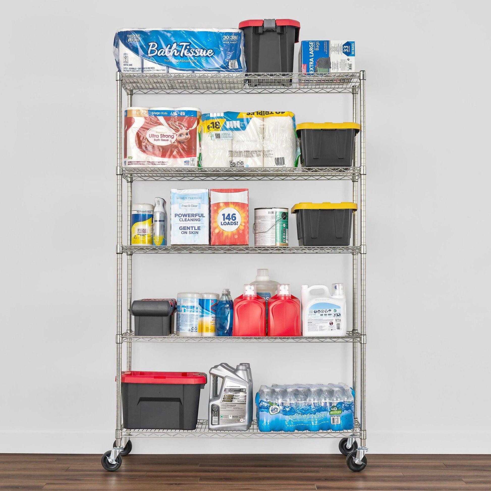18" x 48" x 72" Wire Shelving Rack holding various items
