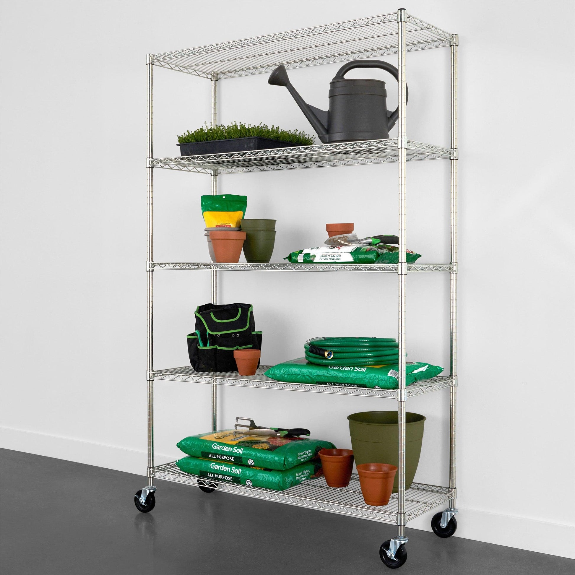 18" x 48" x 72" Wire Shelving Rack holding various items