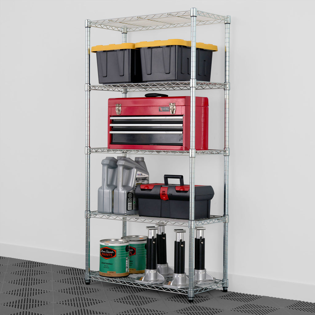 saferacks 14x30x60 wire rack with tool box, storage bins, and car accessories  (7726740275414)