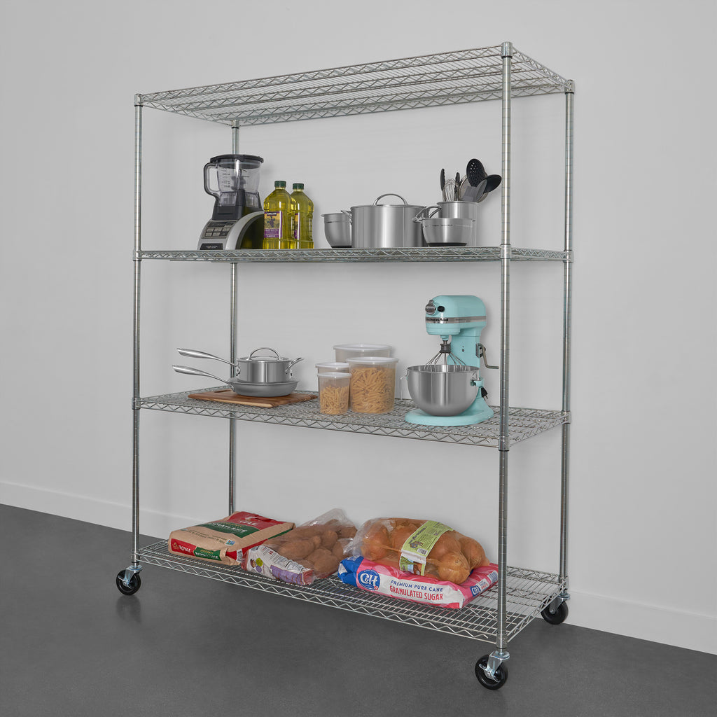 saferacks 24x60x72 wire rack with kitchen accessories and food (7726741586134)