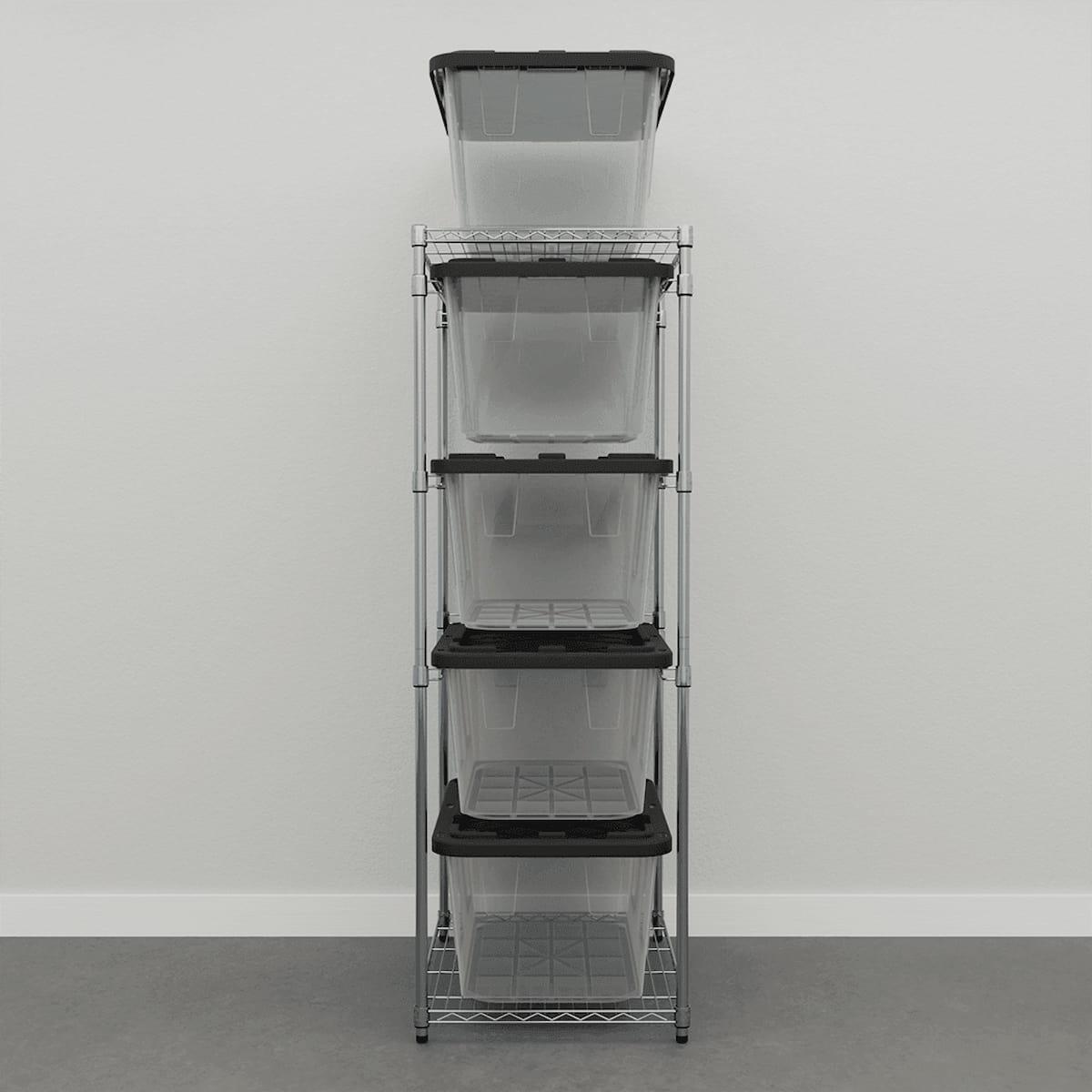 storage bin rack with clear storage bins