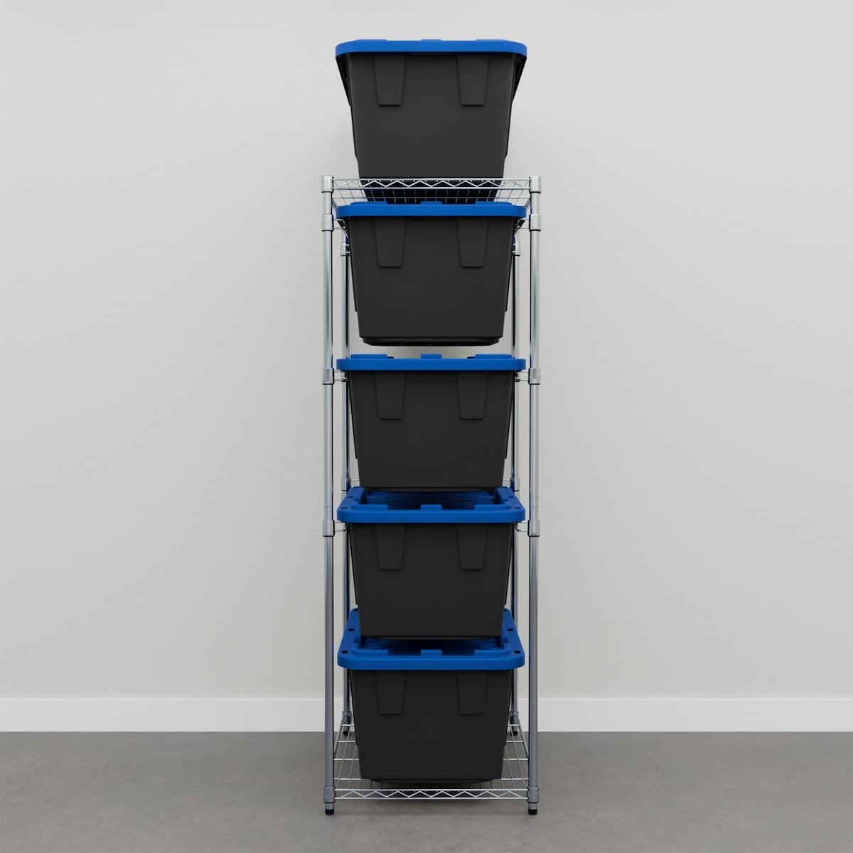 storage bin rack with black storage bins