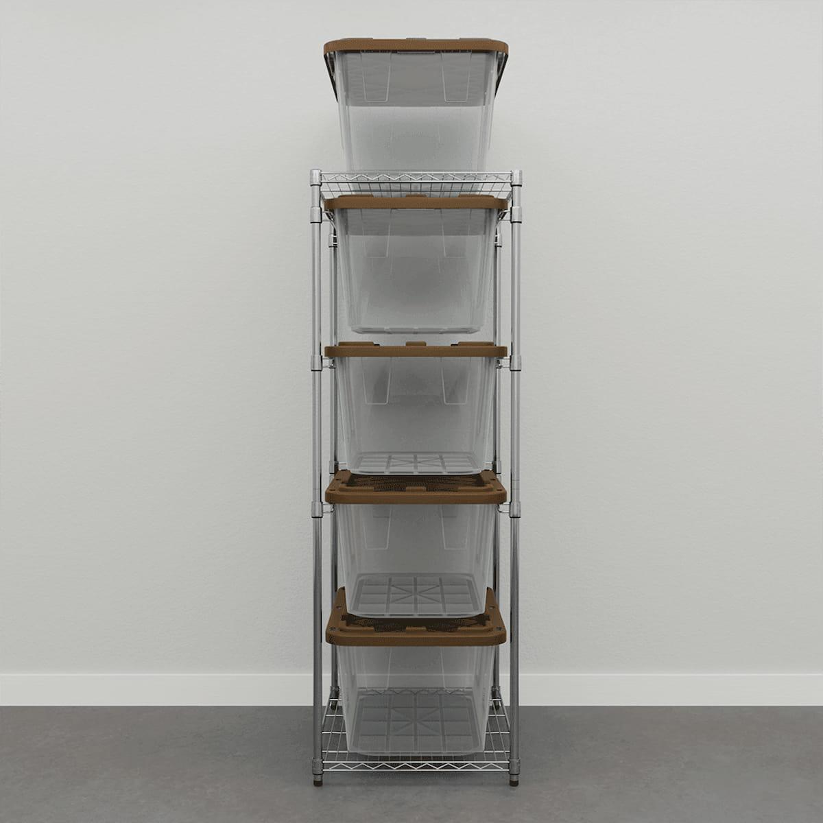 storage bin rack with clear storage bins