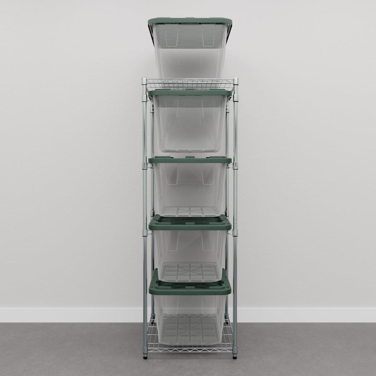 storage bin rack with clear storage bins