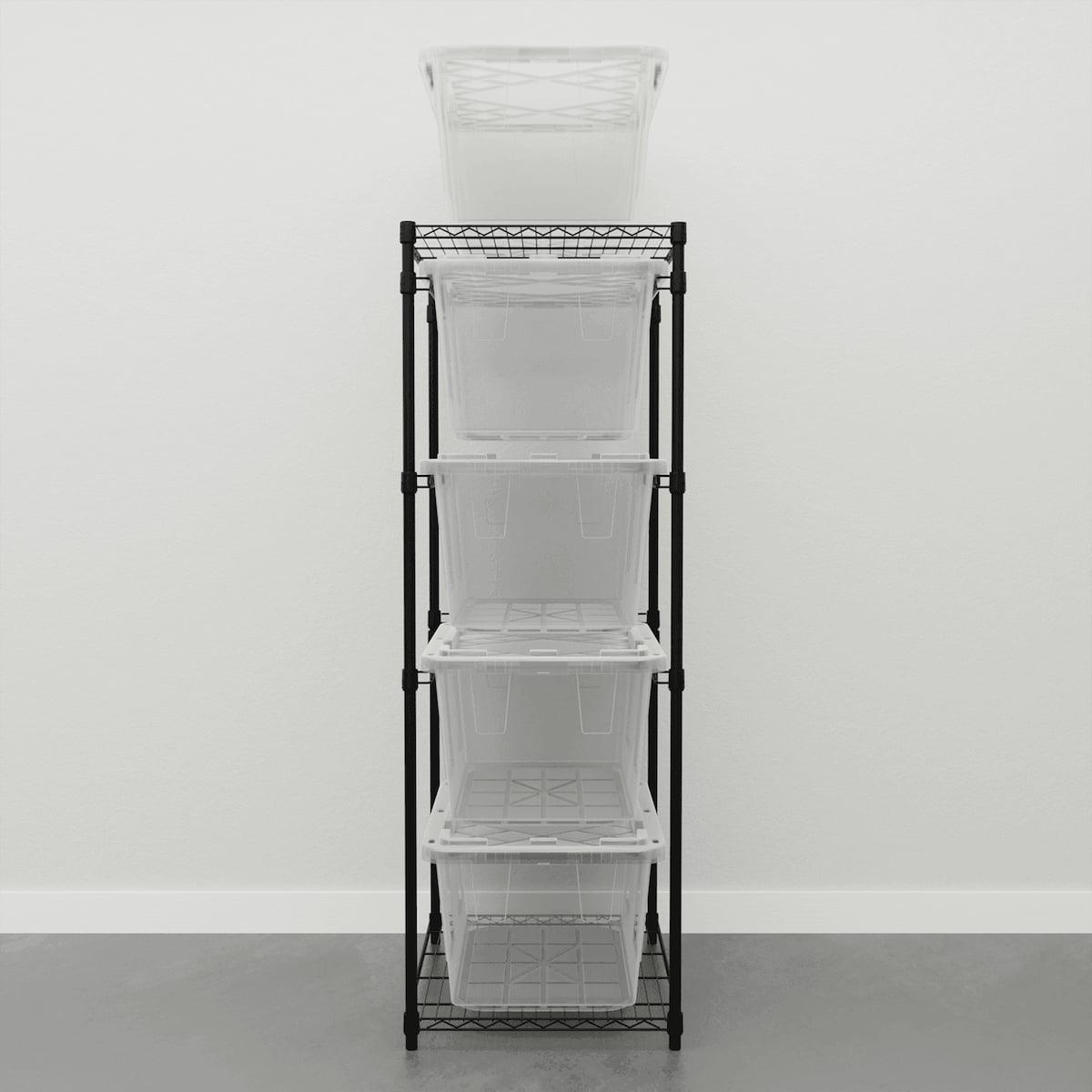 storage bin rack with clear storage bins