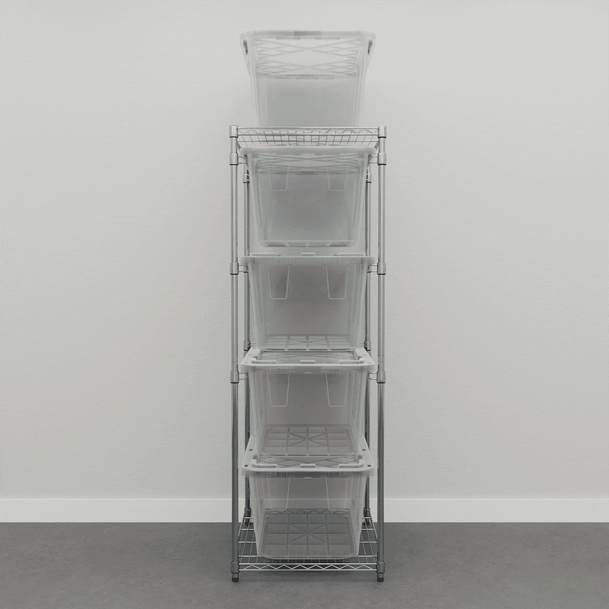 storage bin rack with clear storage bins