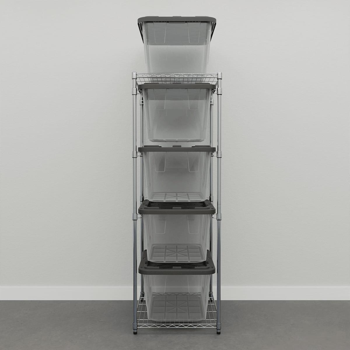 storage bin rack with clear storage bins