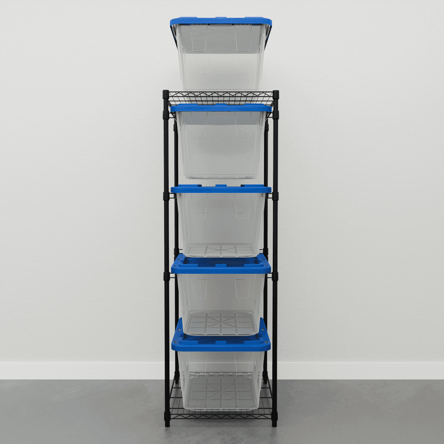 storage bin rack with clear storage bins