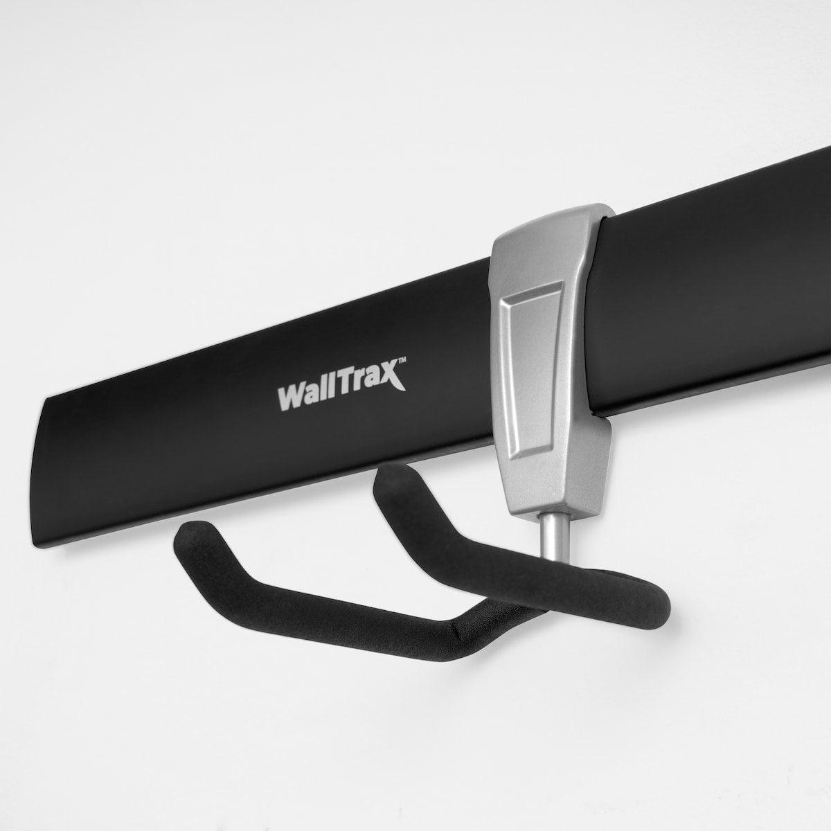 Close-up of hook for garage wall track system