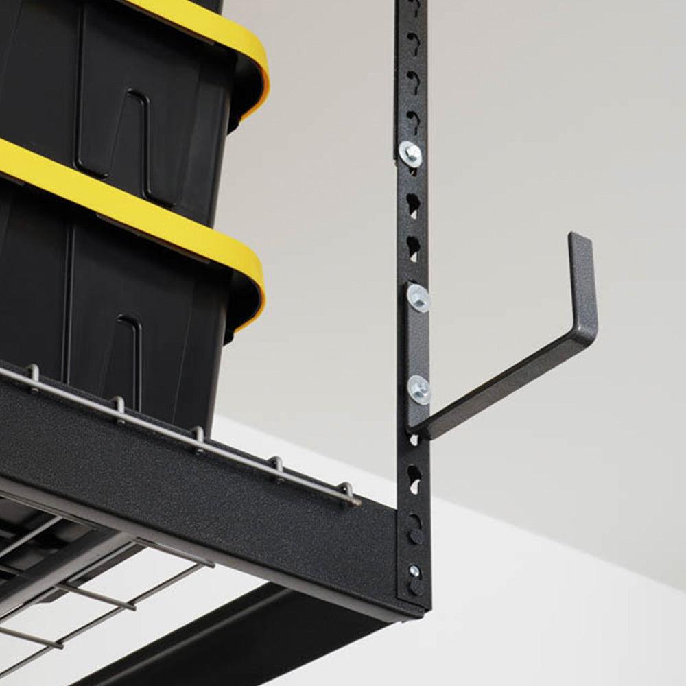 gray utility hook on the side of garage storage rack