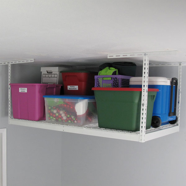 saferacks overhead garage storage rack with storage bins (7726739488982)