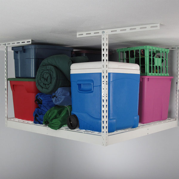 saferacks overhead garage storage rack with coolers, boxes, and camping gear (7726738964694)