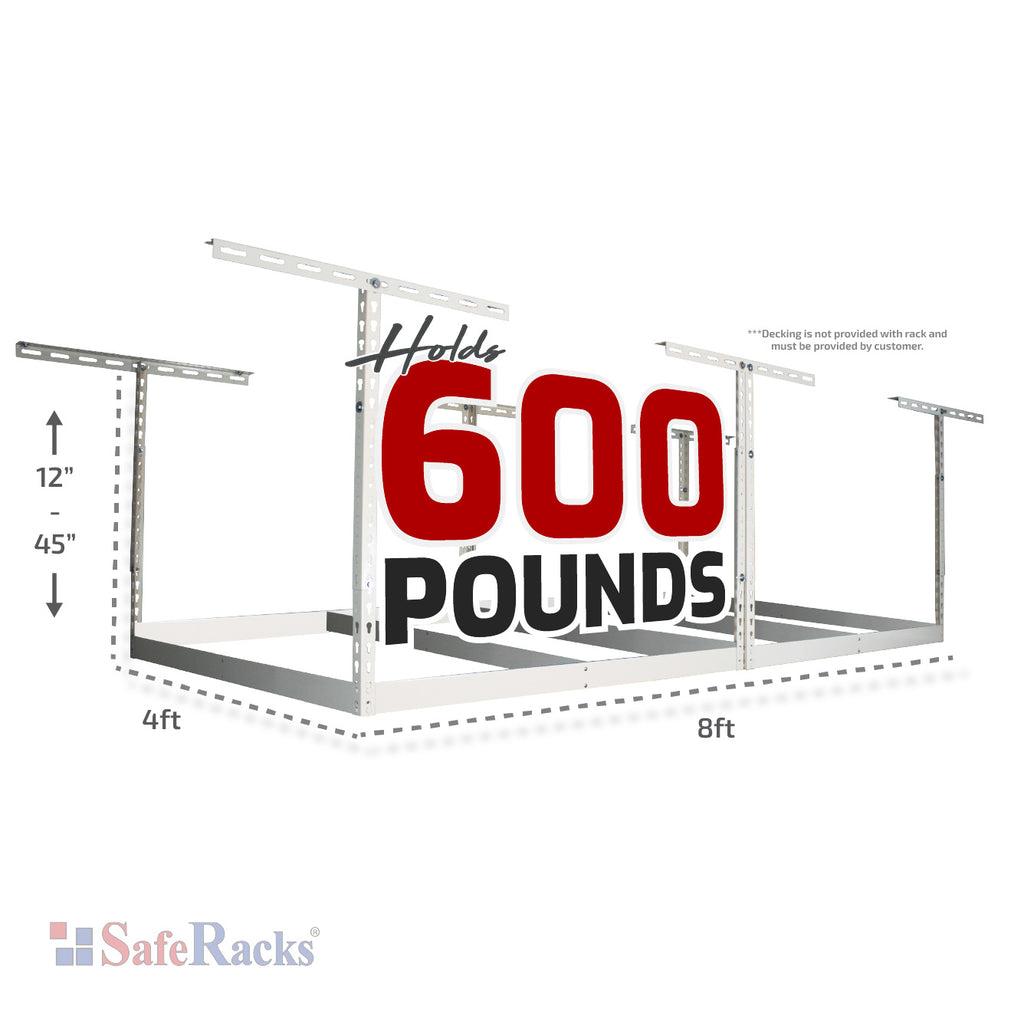 saferacks overhead garage storage rack frame kit with plywood (7726744502486)