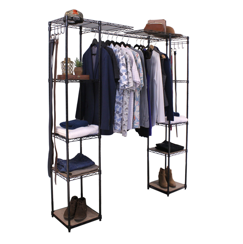 expandable clothing rack with shoes and clothes