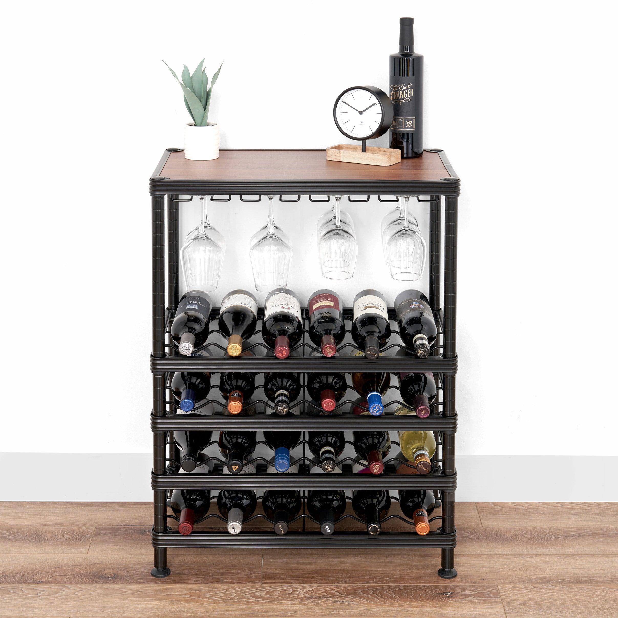 SafeRacks Wine Rack for Wine Bottle and Wine Glass Storage