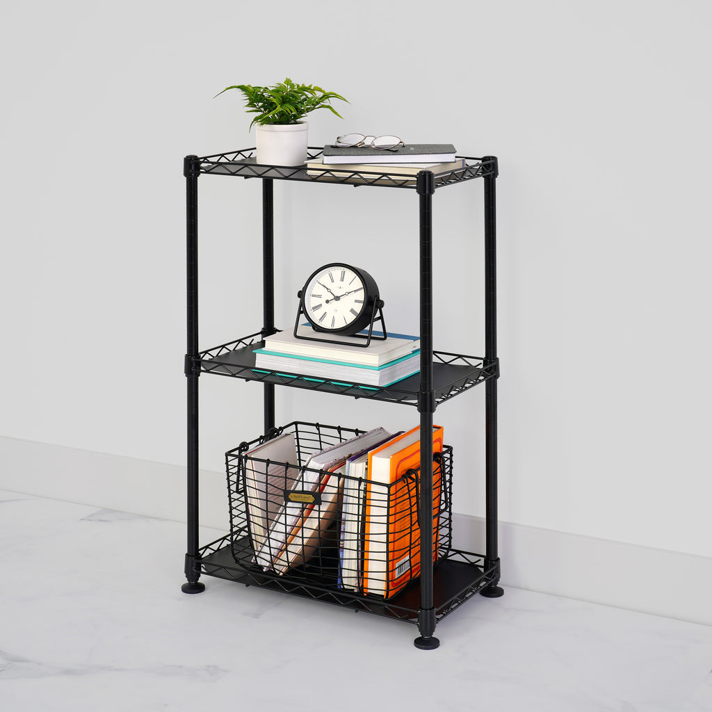 saferacks 10x18x30 wire rack with interior decorations like books, plants, and clock