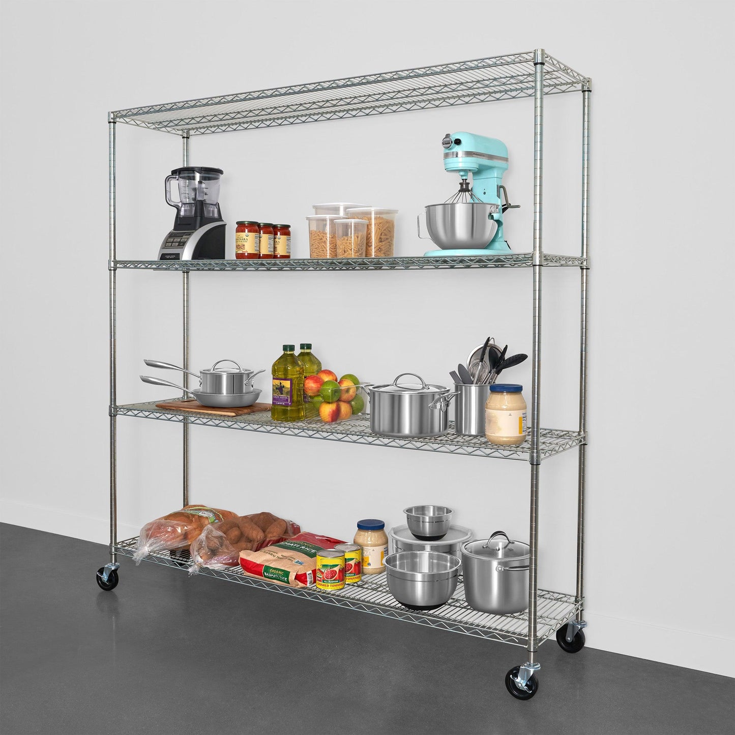 18" x 72" x 72" Wire Shelving Rack holding various items