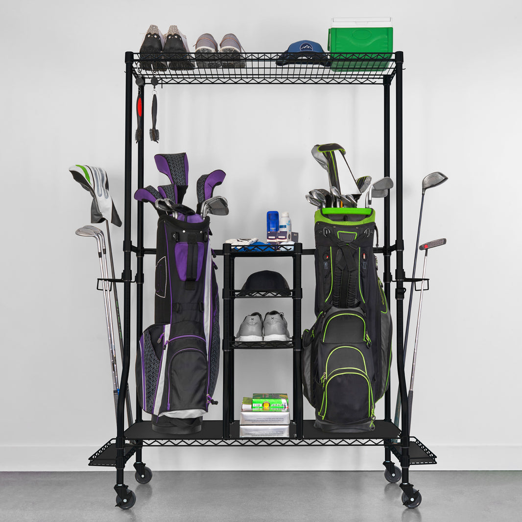 SafeRacks Golf Bag Organizers for 2 Golf Bags and Golf Accessories