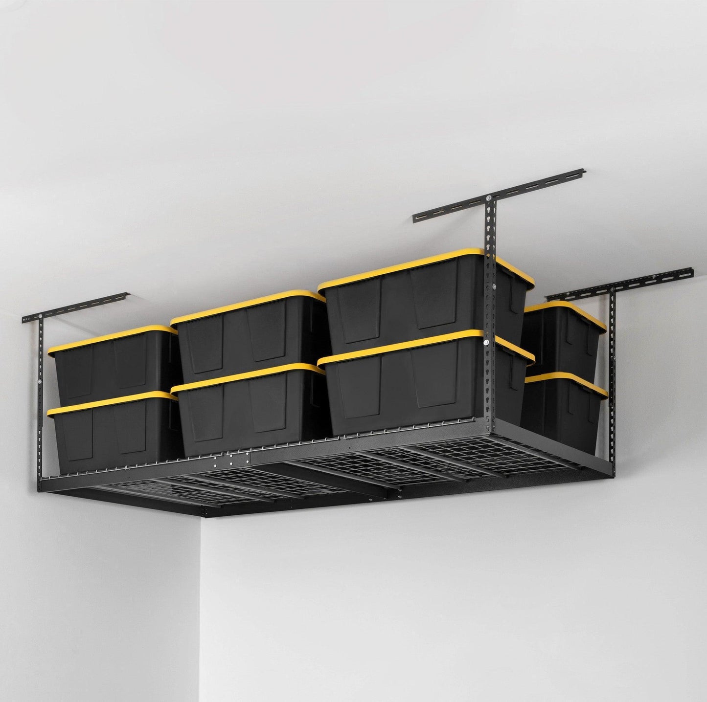 saferacks overhead garage storage rack with storage bins  (7726739161302)