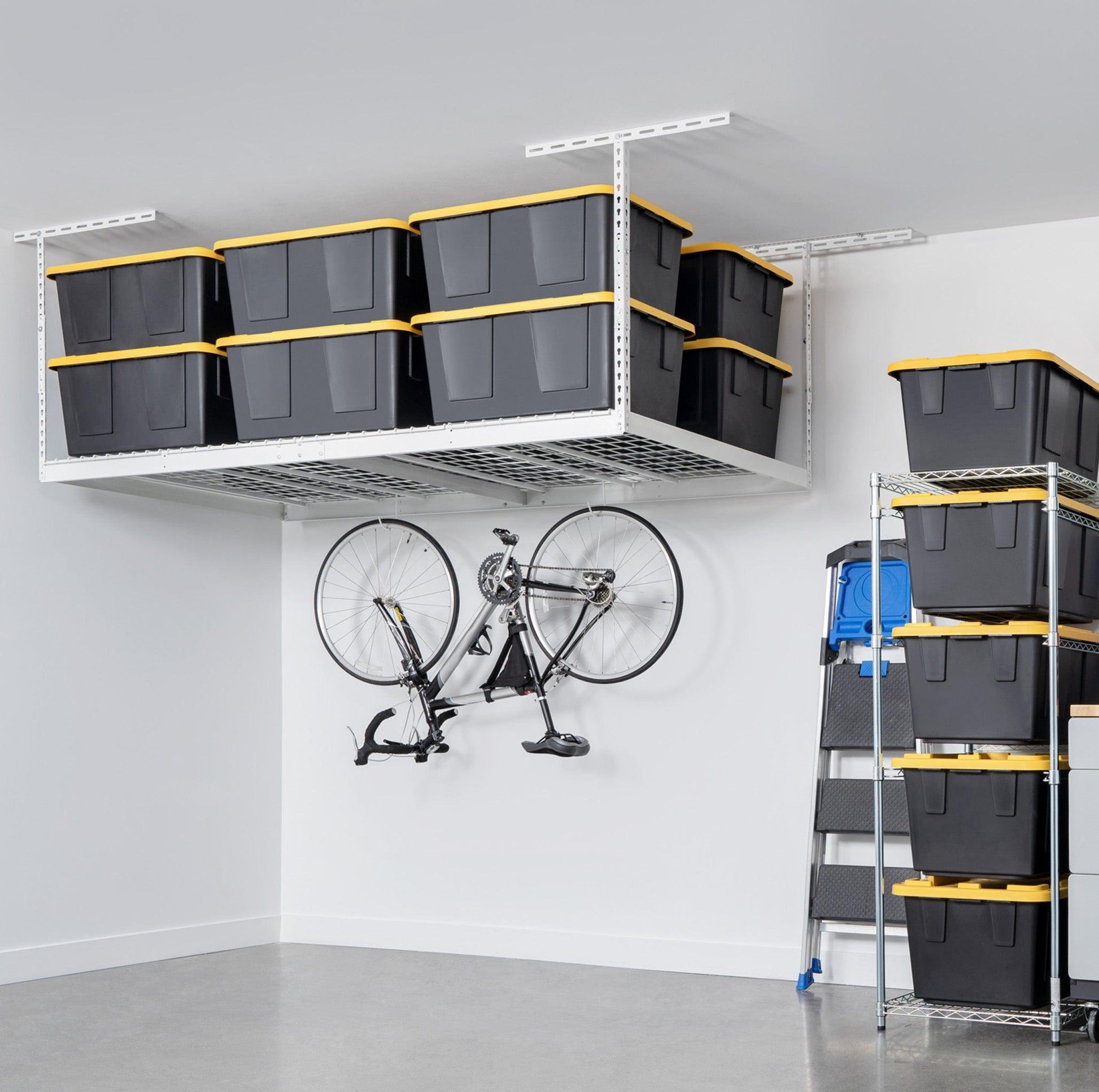 4x8 overhead storage rack with bins