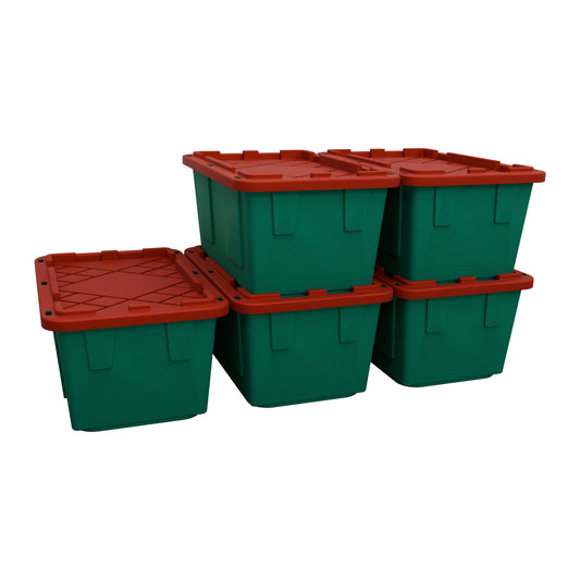 27 Gallon Christmas Storage Bins - Green and Red - Set of 5