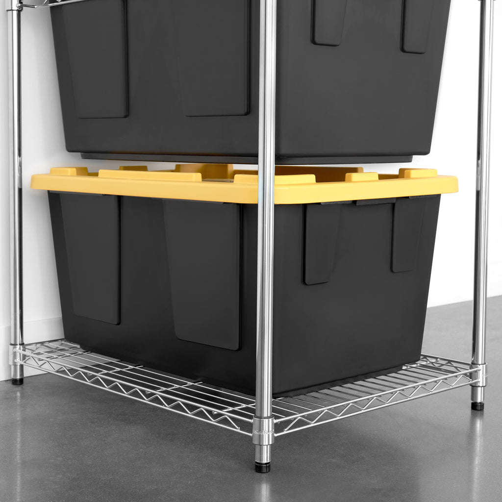 storage bin rack with yellow storage bins