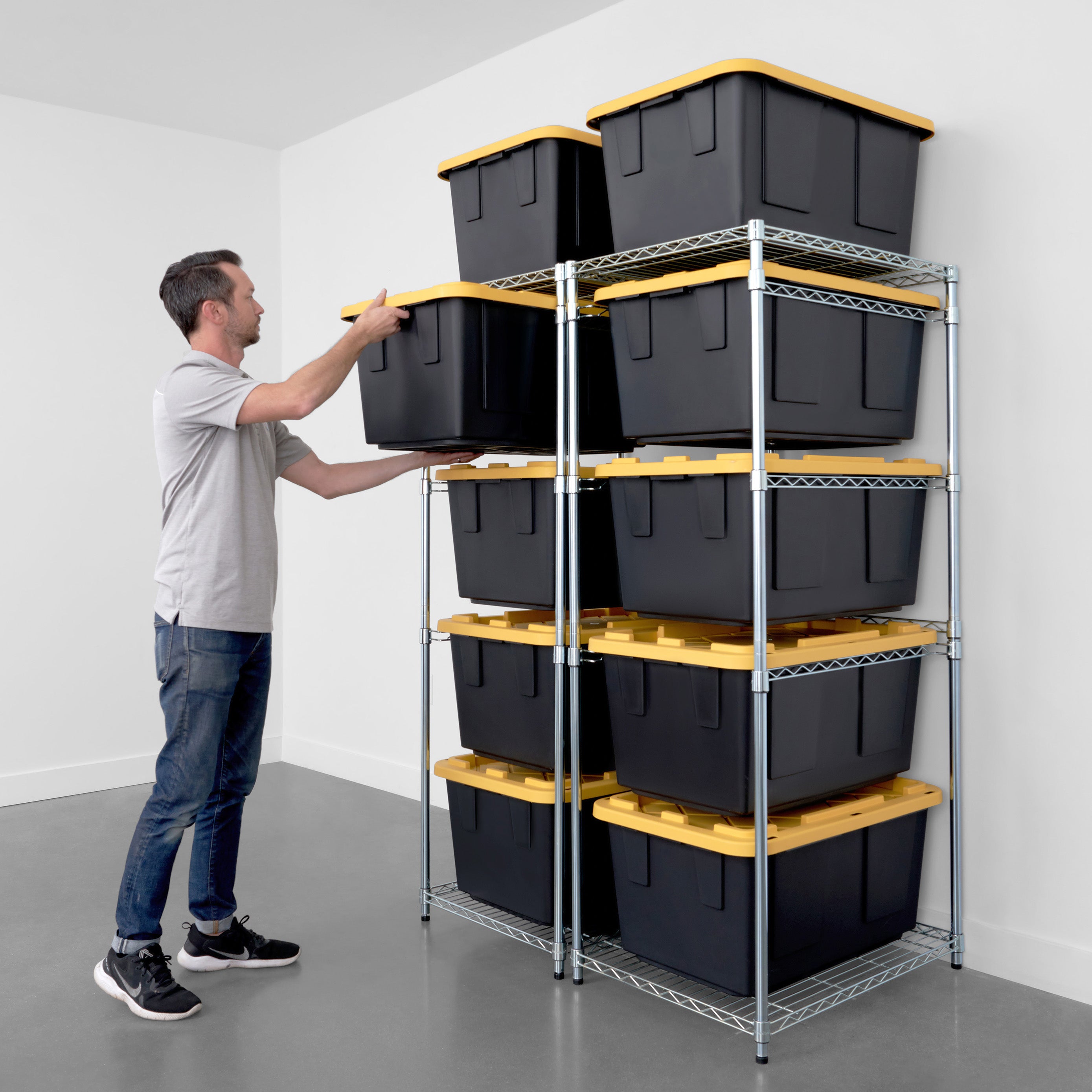  Bin Storage Rack with 5-Pack 27 Gallon Storage Totes