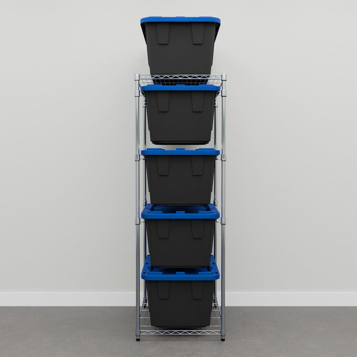 storage bin rack with black storage bins 