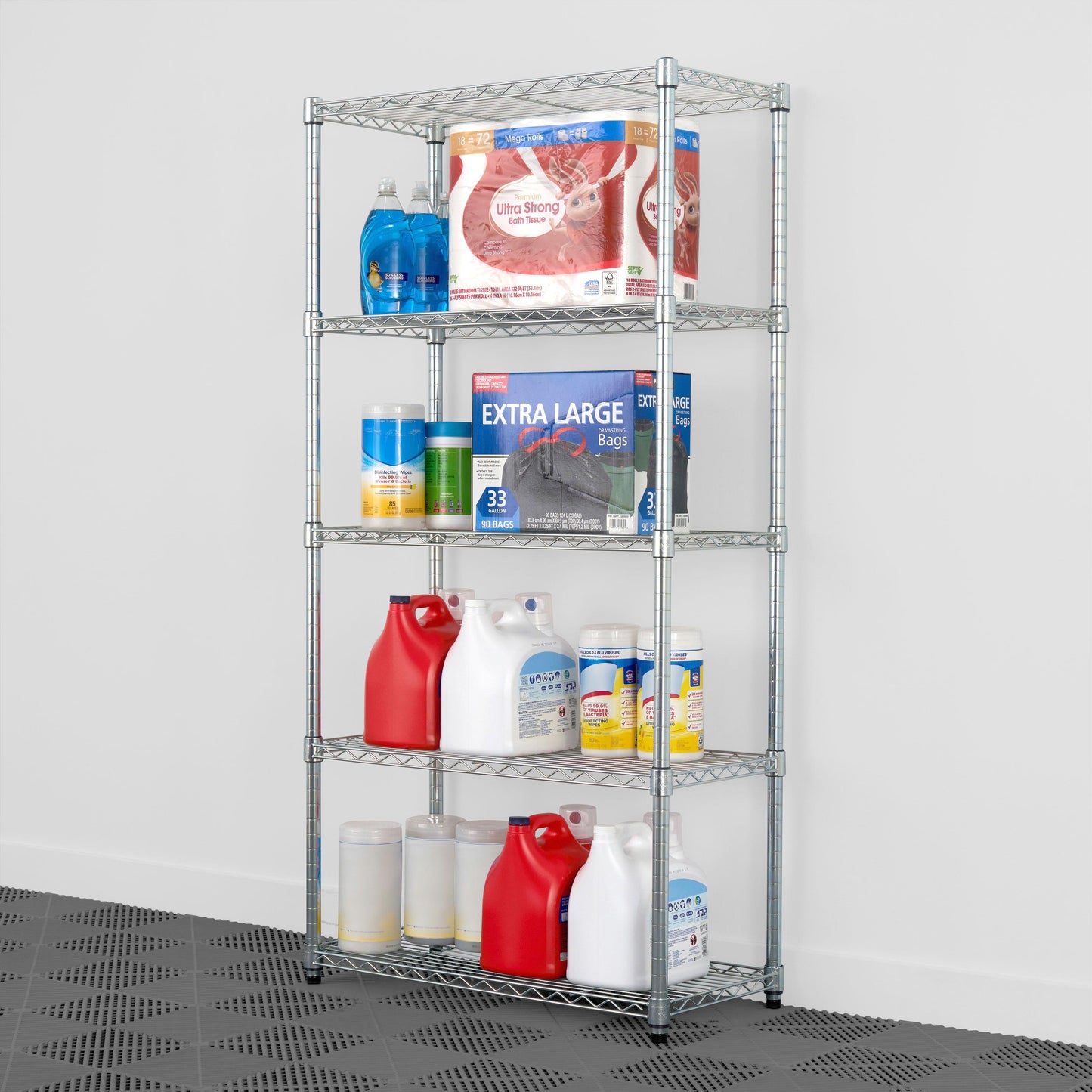 14" x 30" x 60" Wire Shelving Rack holding various items