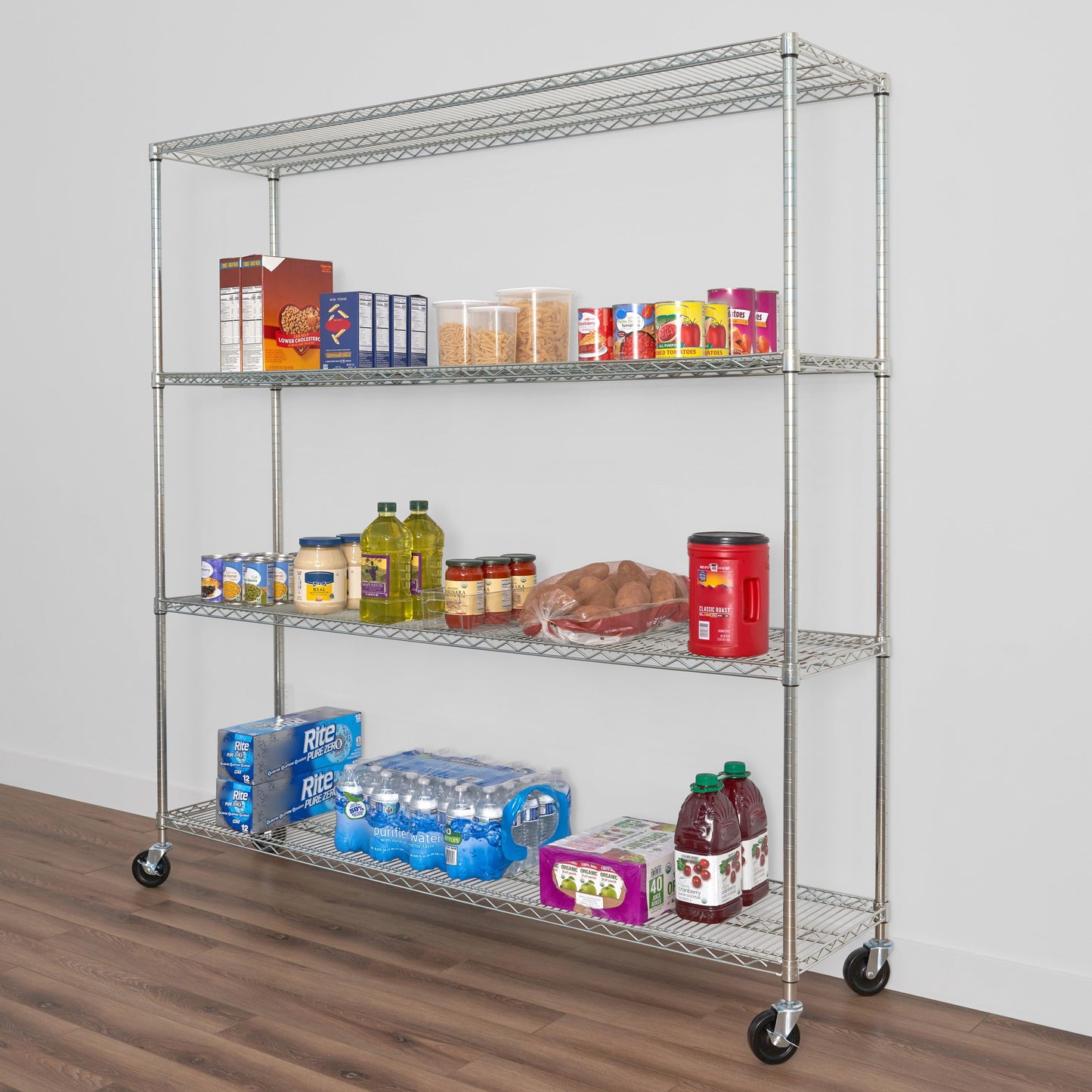 18" x 72" x 72" Wire Shelving Rack holding various items