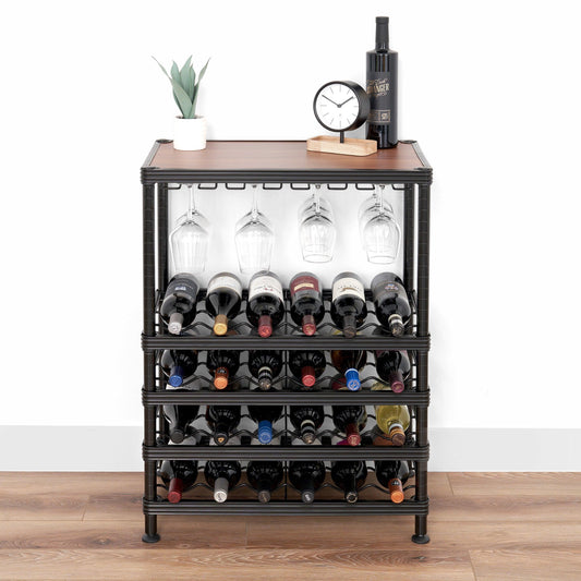 wine rack full with wine bottle, wine glasses, and decorations  (7963646099670)