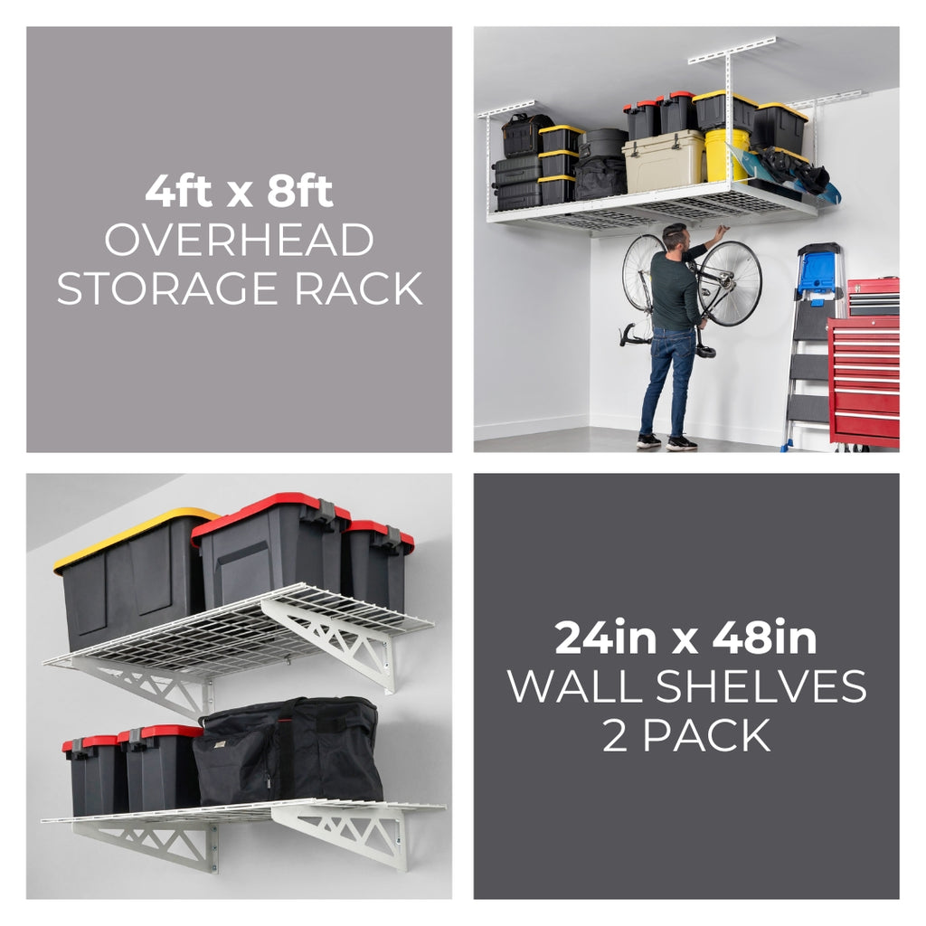 saferacks overhead garage storage and wall shelves bundle