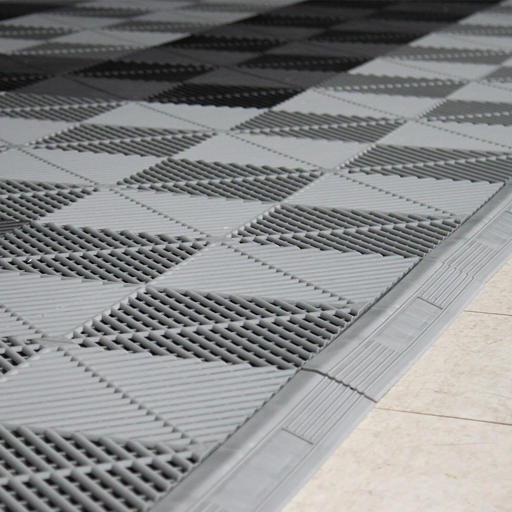 close up of garage floor tiles