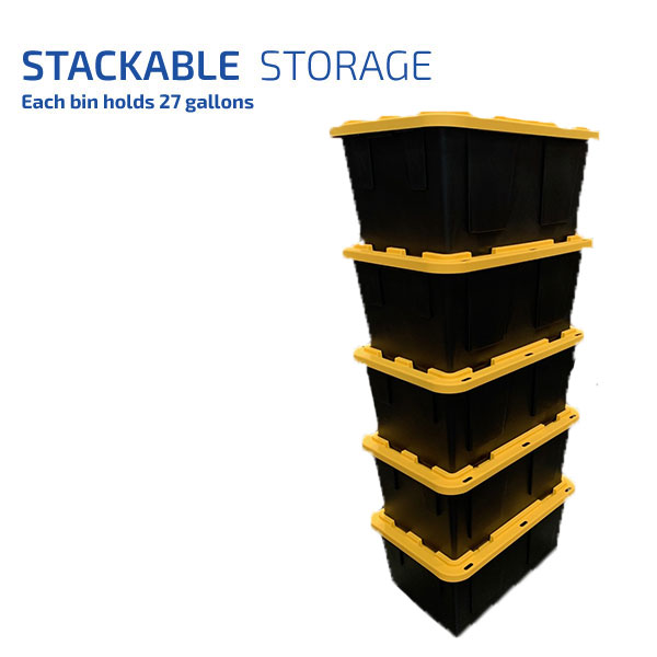Stackable 27 Gallon Storage Bin Snap Lockable Lid Heavy duty Warehouses  Garage